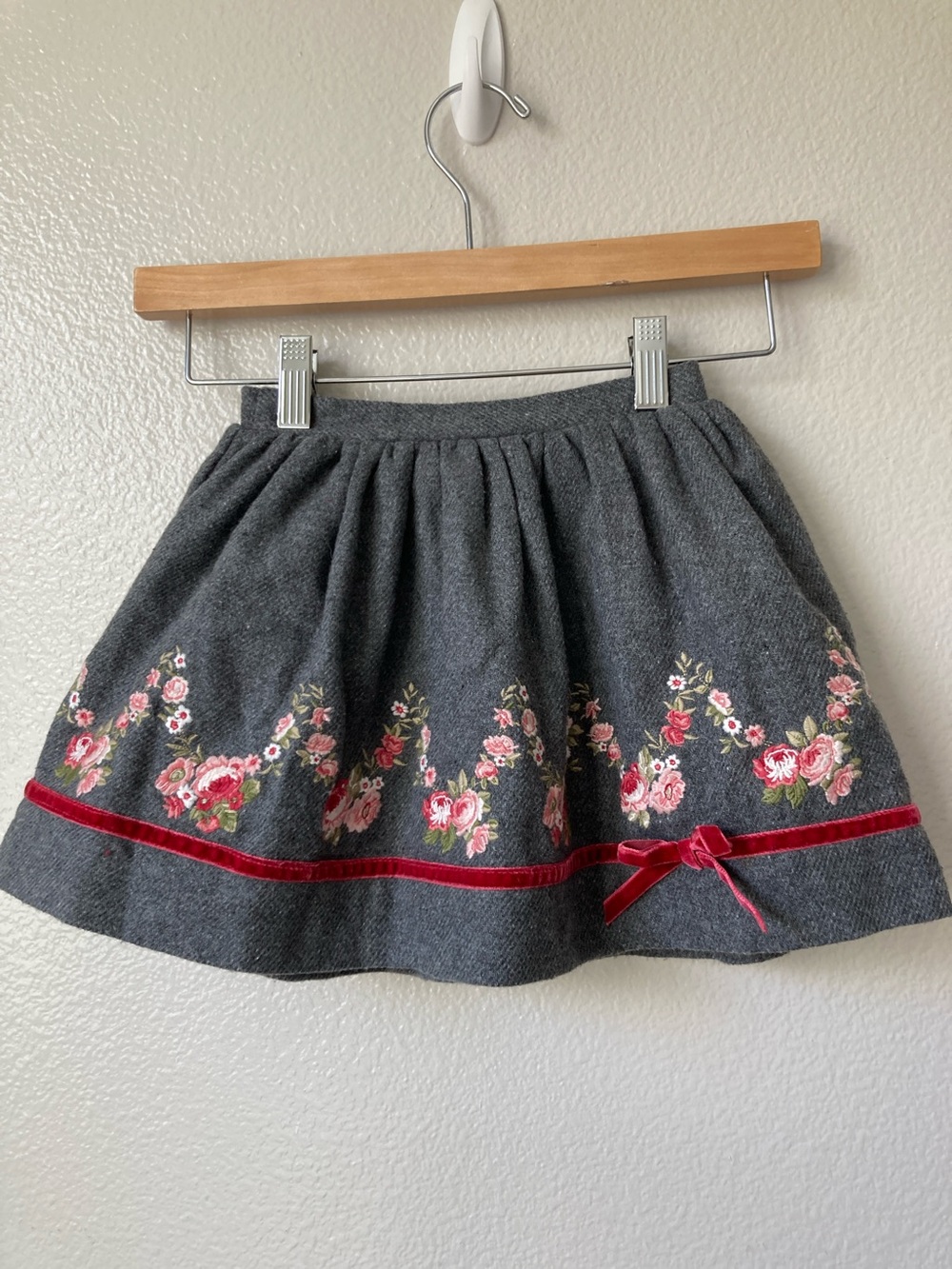 Janie and jack embroidered floral velvet bow wool blend skirt sz 3T
